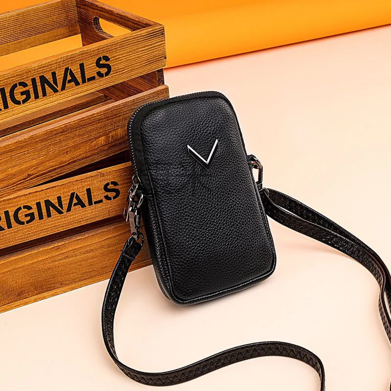 Km Genuine Leather Bag Women's New Mobile Phone Bag Messenger Bag Women's Large Pattern Leather Vertical Coin Pocket Mini Bag - Deanwangkt