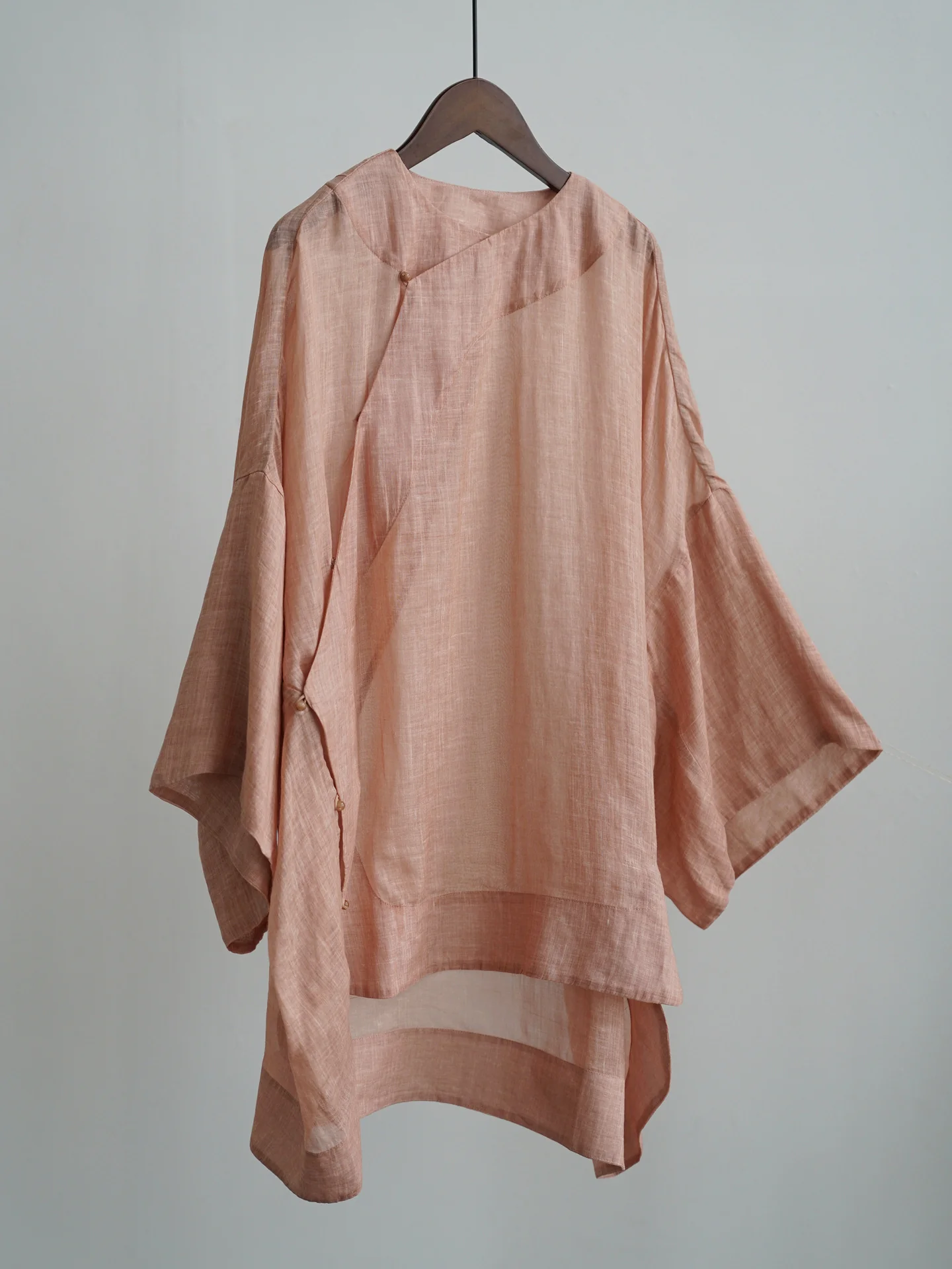 Original spring and summer retro ramie fried color old diagonal ramie shirt, national style wide-sleeved sunshade top S25078 - Deanwangkt