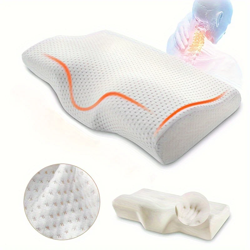 1pc Ultra-Soft Memory Foam Cervical Support Cushion for Improved Sleep Quality - Machine Washable, Compressible, 100% Polyester Knit Cover - Ideal for Travel & Camping - Deanwangkt