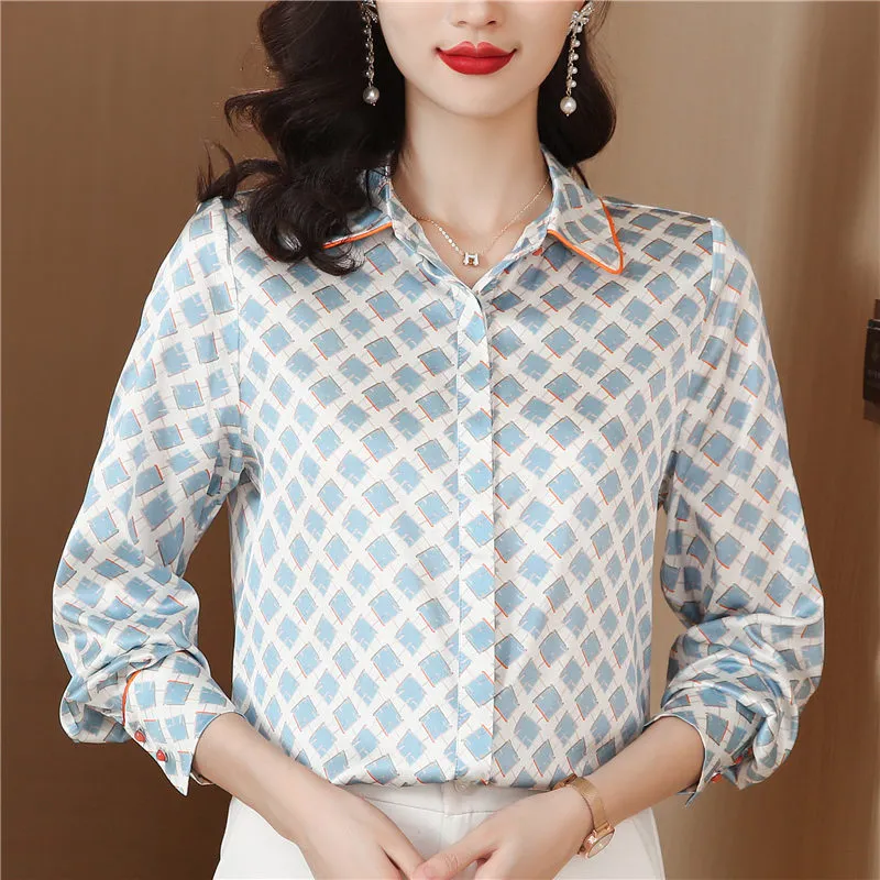 Women's Designer Floral Printed Shirt With Neck Bow Plus Size Elegant Long Sleeve Office Ladies Runway Silk Button Shirts Sweet Girl Chic Satin Blouses Red Tops - Deanwangkt