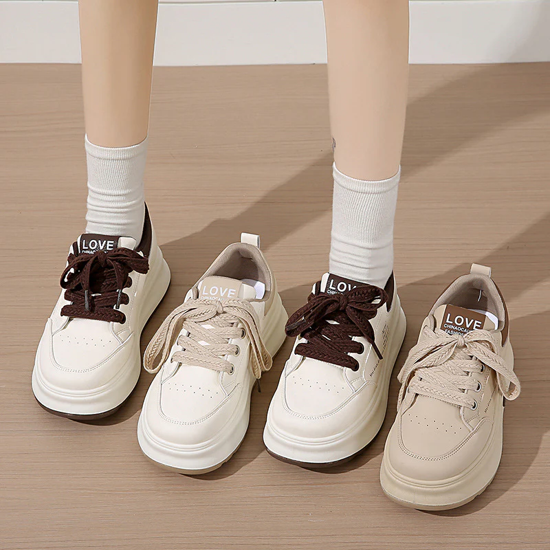2025 spring little white shoes new Korean version ins female students platform height increase street shot sports board shoes casual XW519 - Deanwangkt