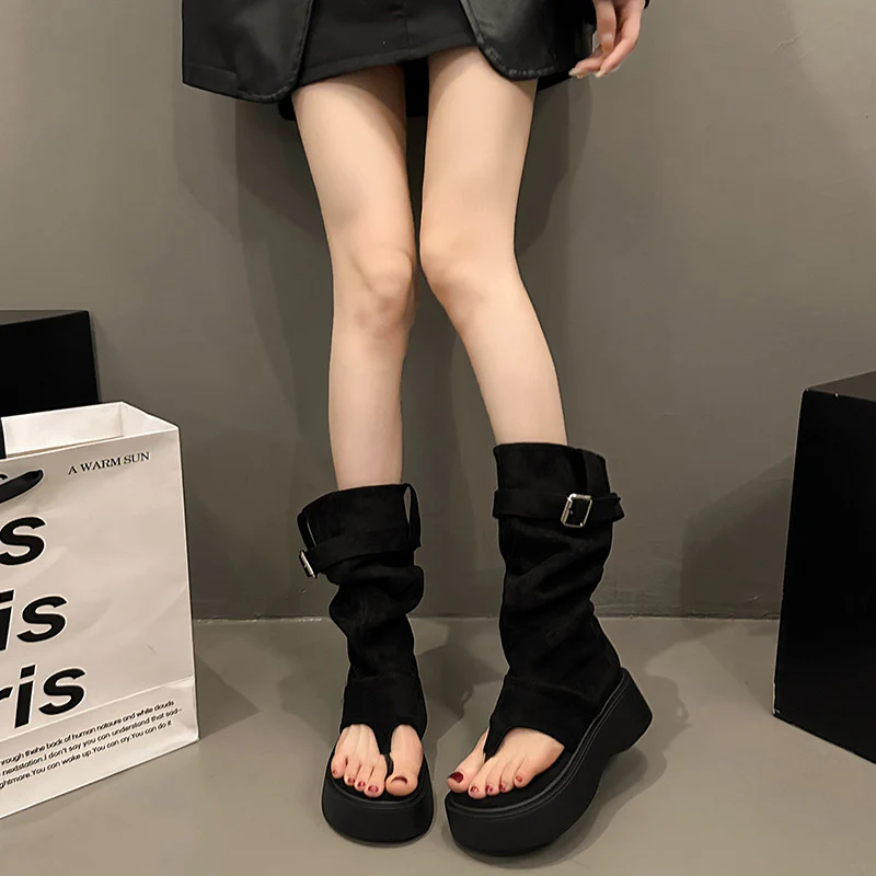 High Pants Boots Knight Boots Fashion Brand Retro below the Knee Long Boots Spring and Summer Thick Bottom Female Boots Western Open Toe Boots - Deanwangkt