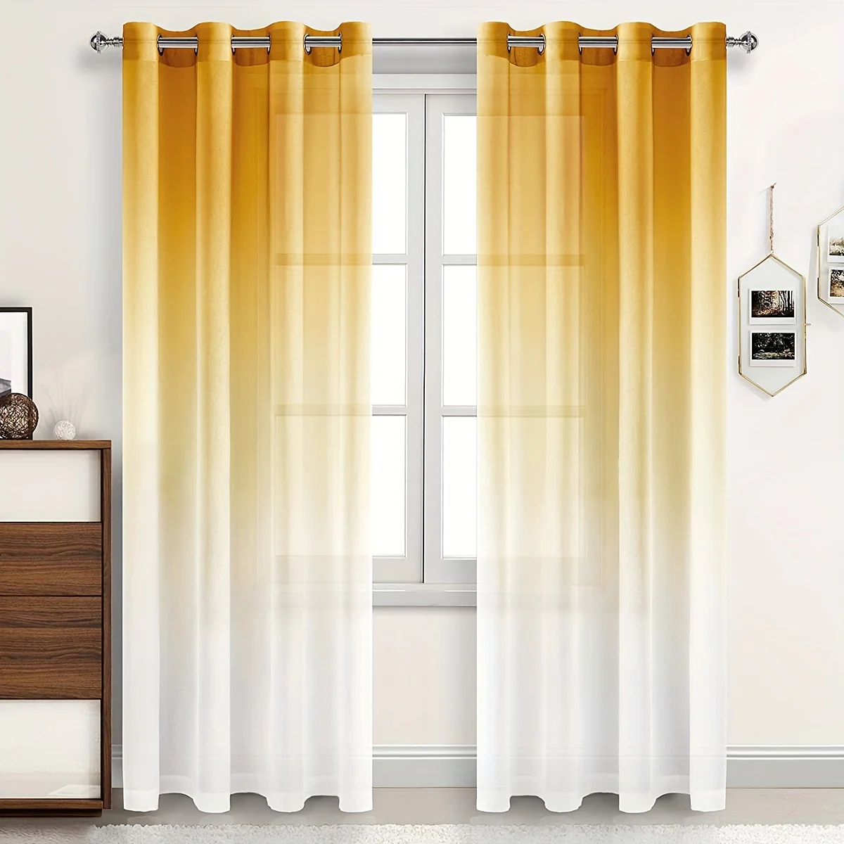 1 Panel Gradient Color Window Sheer Curtain Suitable For Living Room, Bedroom, Kitchen, Bathroom, Home Decor, Room Decor - Deanwangkt