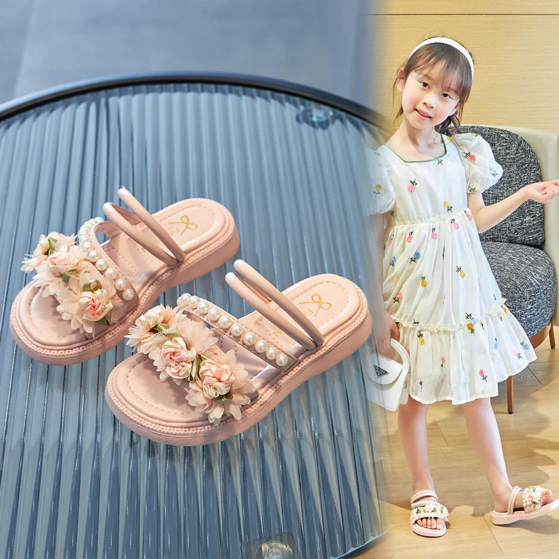 DEANWANGKT Girls' Children's Slippers Summer New Korean Style Girls' Bowknot Children's Shoes Student Diamond Soft Soled Princess Shoes Fashion - Deanwangkt