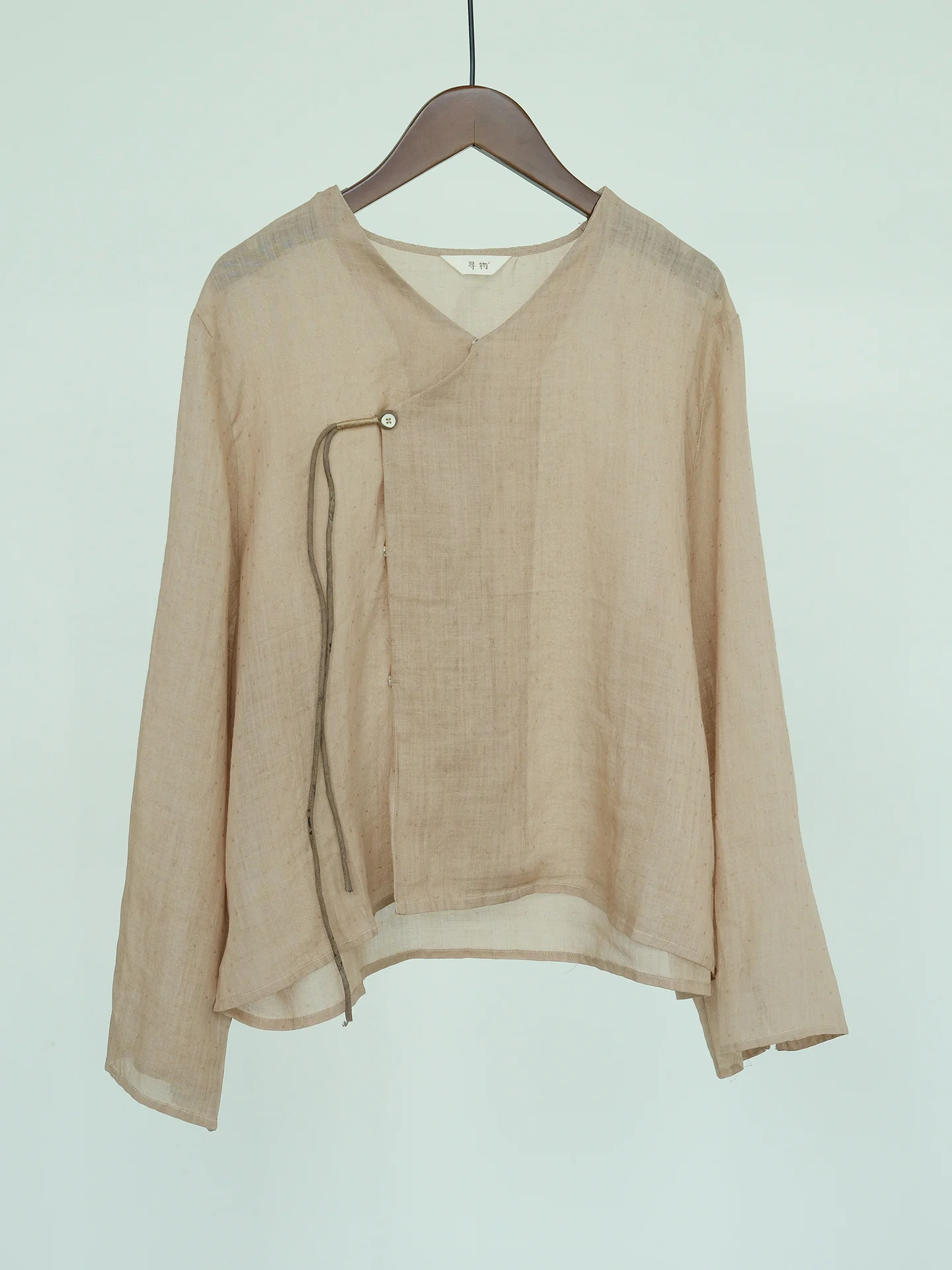 autumn retro ramie jacquard old diagonal placket lace-up shirt, light Chinese literary cardigan jacket S23188 - Deanwangkt
