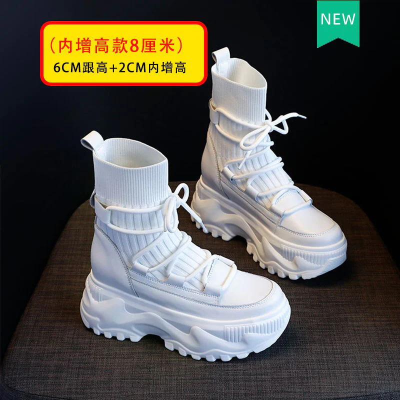 Martin Boots for Women Height Increasing Insole High-Top  Autumn and Winter Korean Style Muffin Bottom Cowhide Black Shoes One Piece Dropshipping Tide - Deanwangkt