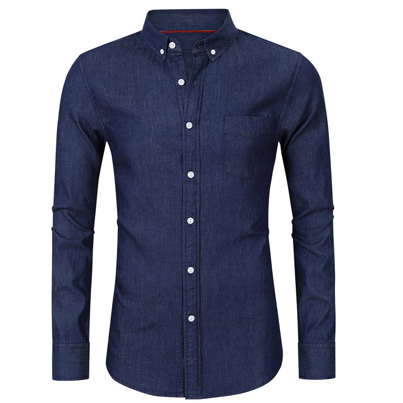 DEANWANGKT 2025 men's short-sleeved denim shirt autumn and winter  men's bottoming shirt long-sleeved business men's shirt - Deanwangkt