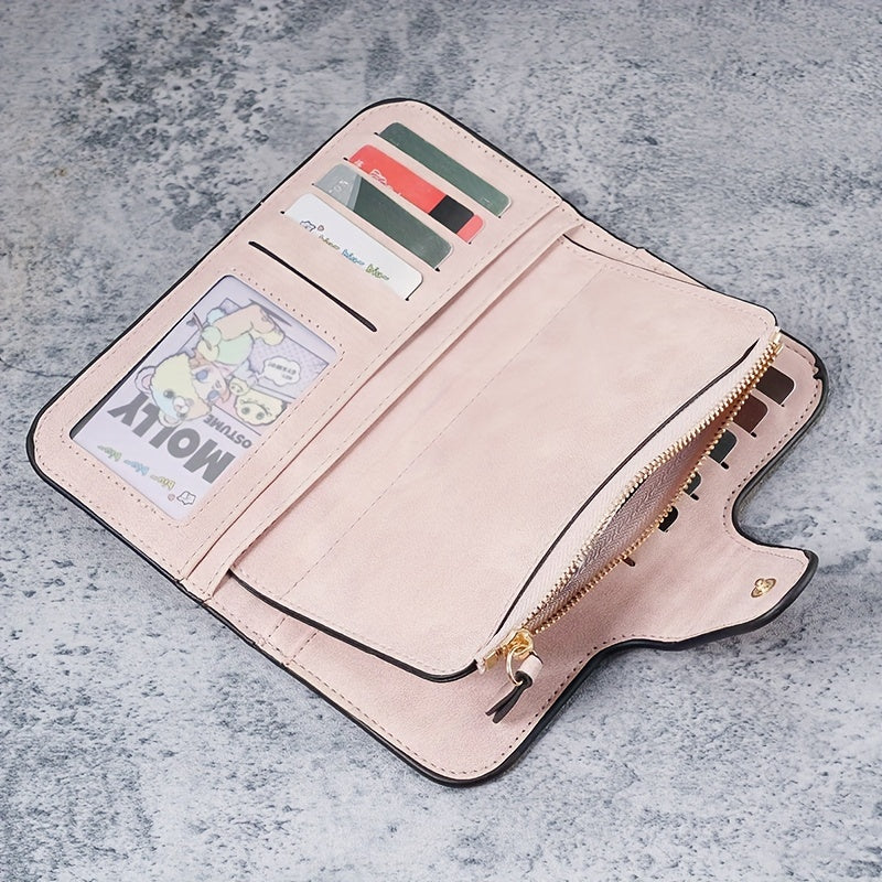 1pc Premium Faux Leather Womens Wallet - Stylish Long Zipper & Snap Closure, Tri-Fold Multi-Card Holder, Large Capacity Clutch, Perfect for Casual Chic Everyday Use - Deanwangkt