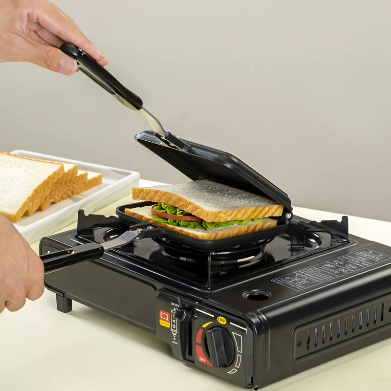 1pc Deluxe Non-Stick Sandwich Maker - Double Sided Grilled Pan for Perfect Breakfast, Omelette, Bread Toast, Outdoor Camping, and Kitchen Cooking - Easy Cleaning, Space Saving, and Durable Kitchen Supplies - Deanwangkt