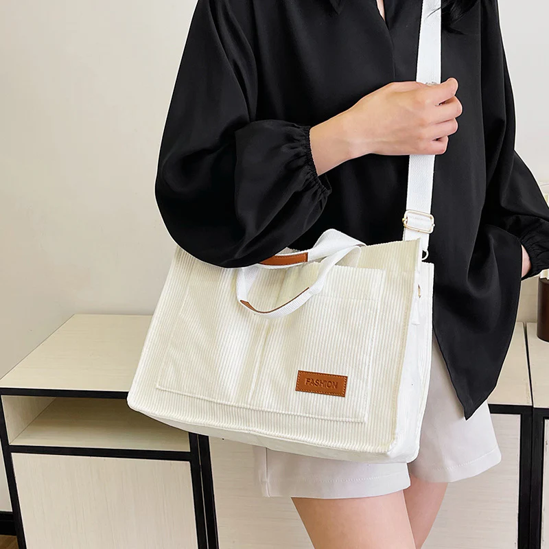 DEANWANGKT 2025 New autumn and winter commuter portable tote bag women's versatile strip velvet shoulder bag large capacity trendy wide shoulder strap messenger bag bag - Deanwangkt