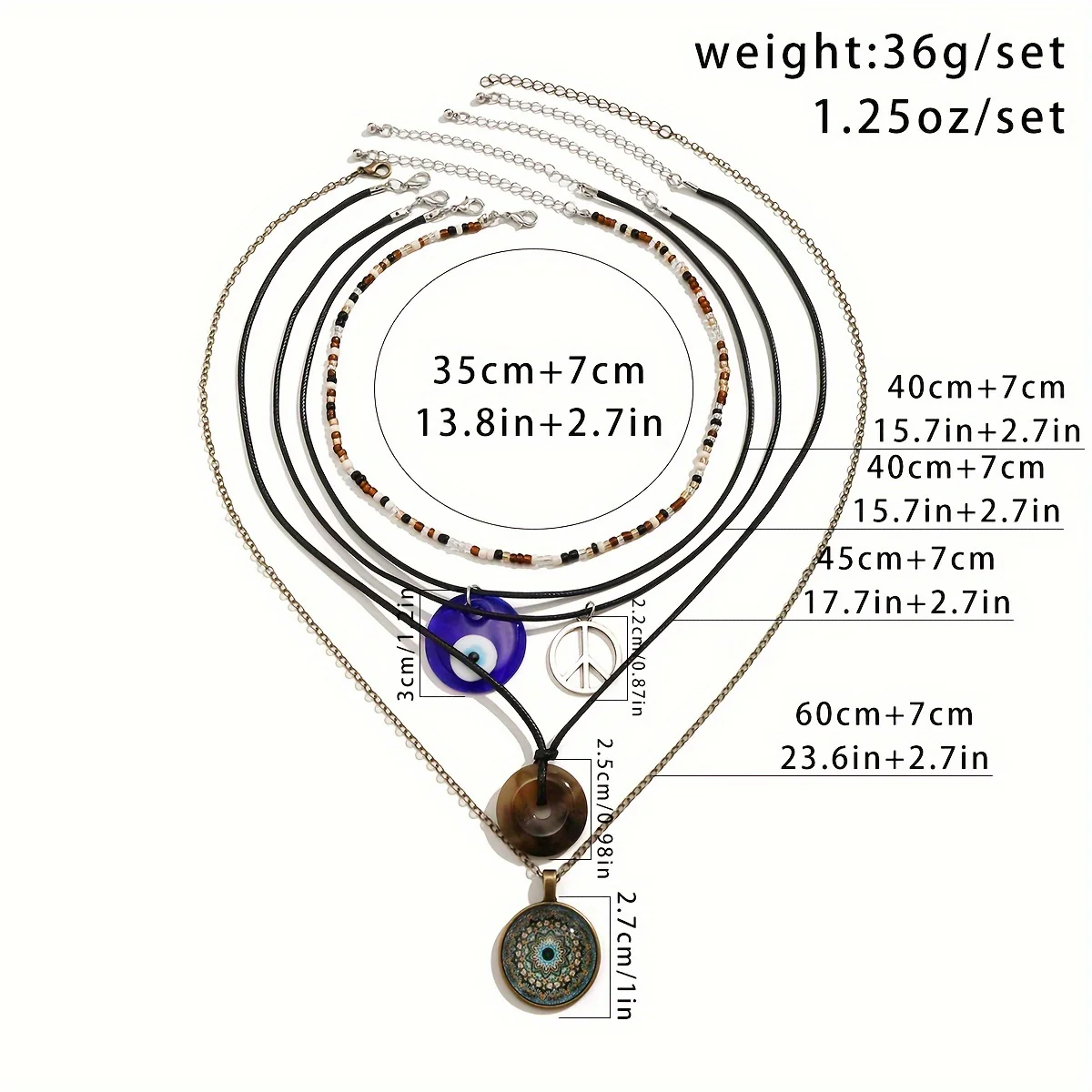 Bohemian Style Beads Crystal Eye Heart Pendant Mixed & Match Necklace Set For Women Jewelry Ornament - Deanwangkt