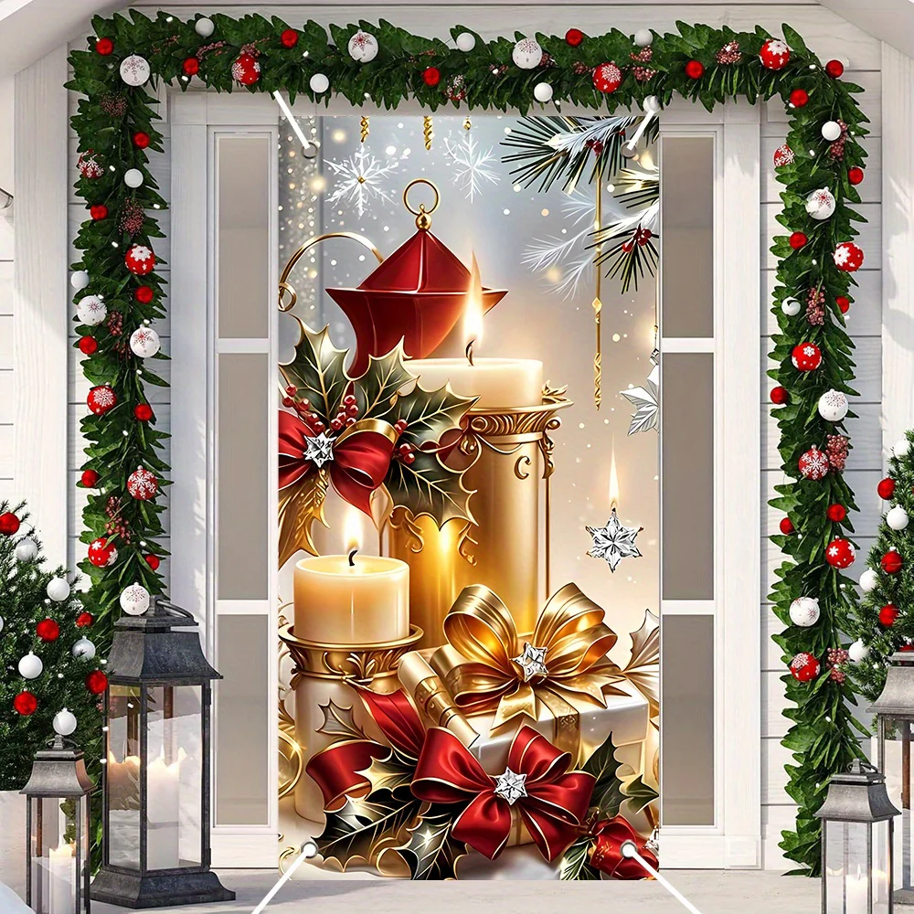 Charming Christmas Door Curtain with Gift & Candle Design - 35.4x70.9
