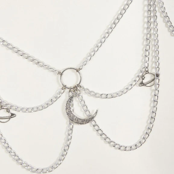 MW3298 2025 waist chain alloy hollow moon planet pendant ring connected waist chain body chain - Deanwangkt