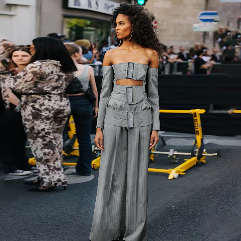 2025 Royal sister style suit women's autumn  new temperament elegant Spice girl hollow top + loose wide-leg pants two-piece set - Deanwangkt