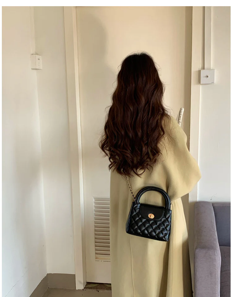 DEANWANGKT 2025 popular Korean simple diamond small fragrant wind women's bag chain small bag, fashionable messenger hand carry portable messenger bag - Deanwangkt