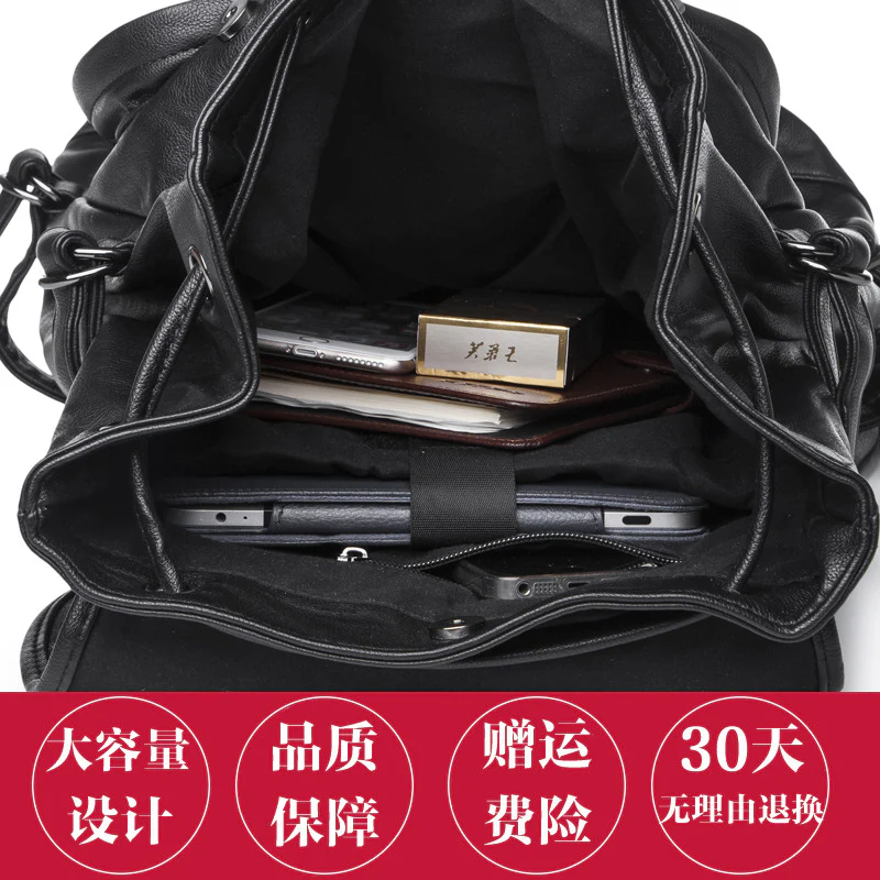 deanwangkt Men's Backpack Men's Backpack Leather Casual Korean Style Student Fashion Trendy Soft Leather Large Capacity Travel Bag - Deanwangkt
