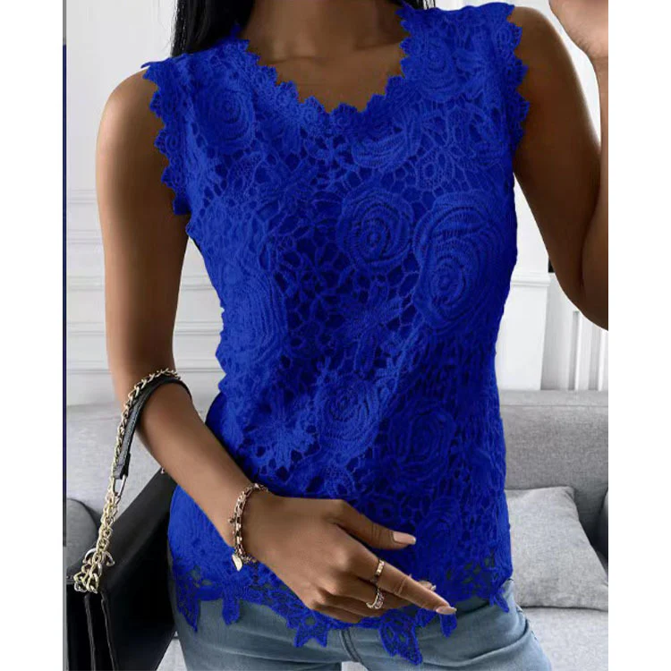DEANWANGKT  Cross Border Independent Station  Wish Best Selling Women's Clothes  Summer New Top Vest Lace Shirt - Deanwangkt