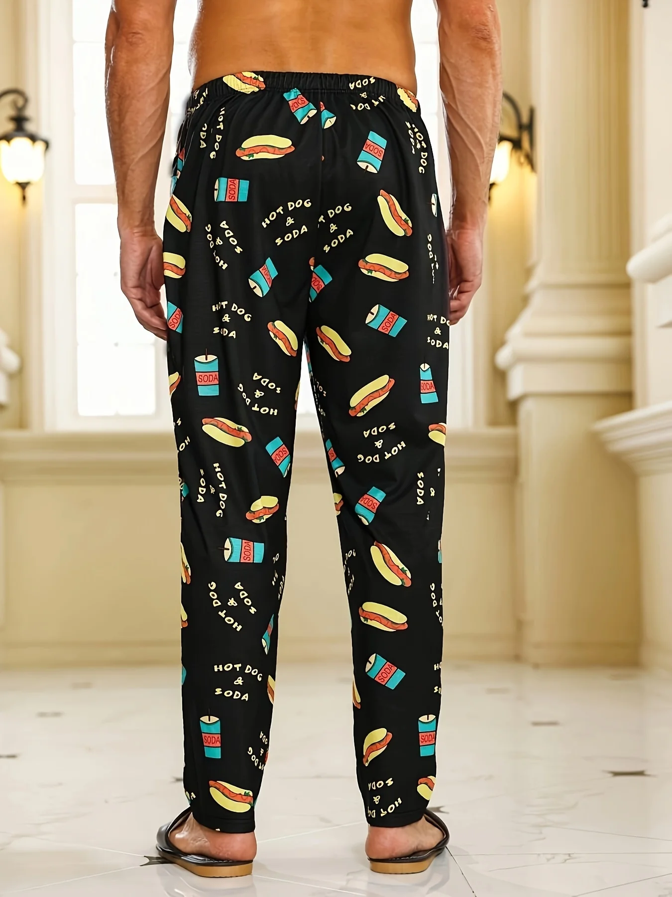 Men's Trendy Hamburger Soda Drinks Print Loose Pajama Pants, Stylish All-match Pants, Comfy & Breathable For Summer - Deanwangkt