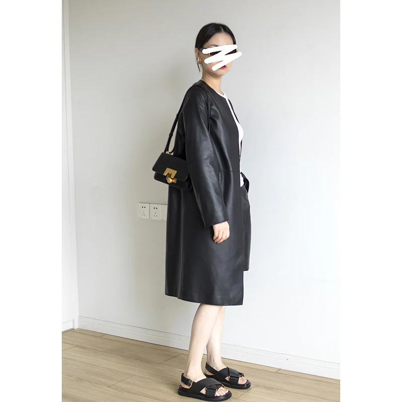 2023 autumn and winter new leather trench coat, European and American long women's sheepskin coat jacket wholesale Haining manufacturers - Deanwangkt