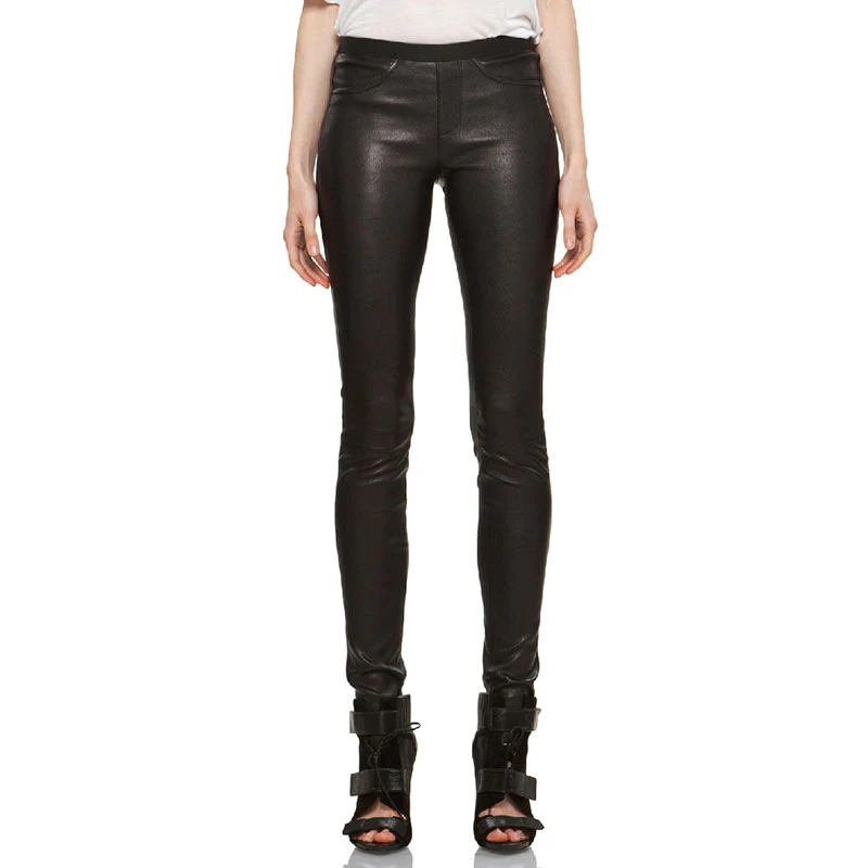 2025 Popular,   autumn and winter elastic matte sheepskin leather high waist leather leather pants tight trousers small feet boots pants women - Deanwangkt