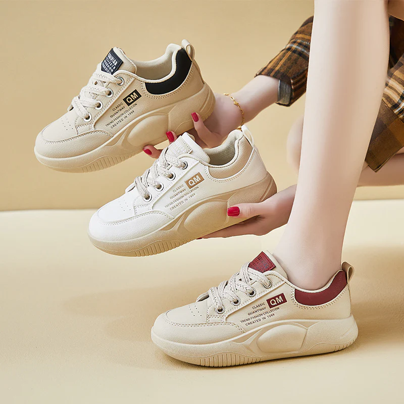 2025 spring white shoes new Korean version ins female students platform heightening sports board shoes casual shoes HB6682 - Deanwangkt