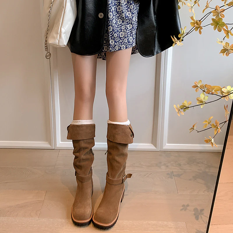 2025  Boots Women's Brown Boots Versatile Pile Boots Frosted Tall Boots popular New Knight Boots Small Boots - Deanwangkt