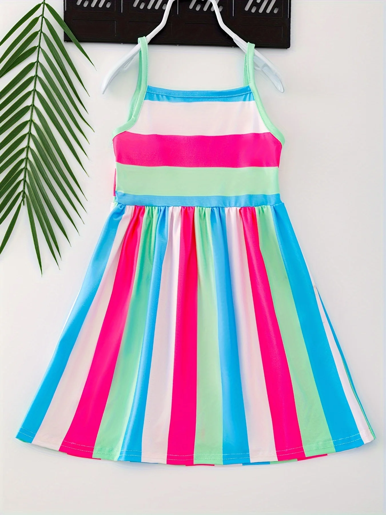 3pcs Chic Girls' Cami Dress Set - Leopard & Stripes, Soft Stretch Fabric, Sleeveless Summer Outfits for Holidays & Parties - Deanwangkt