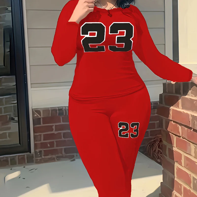 DEANWANGKT  Cross Border Women's  plus Size Women's Sports Long-Sleeved T-shirt Skinny Pants Fashion Casual Two-Piece Suit - Deanwangkt