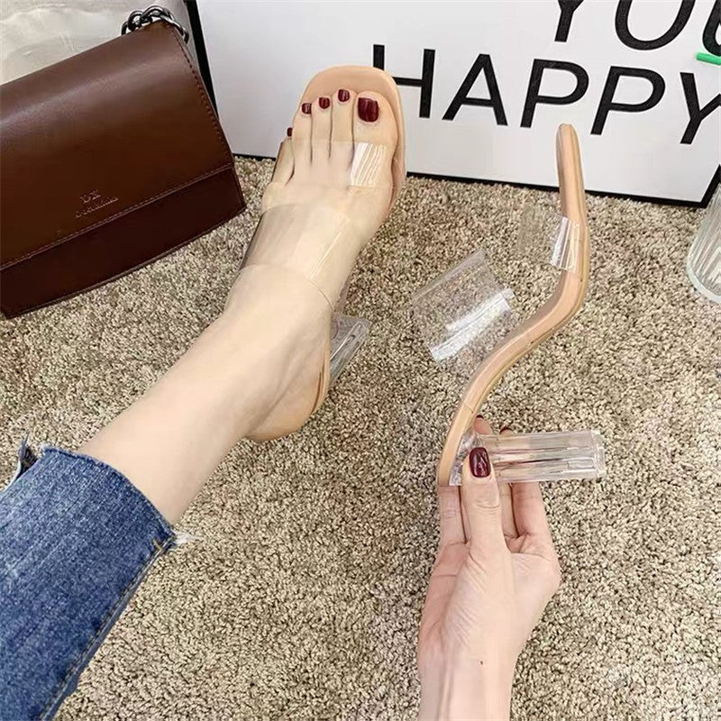 DEANWANGK   New Summer Transparent Sandals Women's Mid Heel Chunky Heel Crystal High Heels Fairy Style Strap Sandals - Deanwangkt