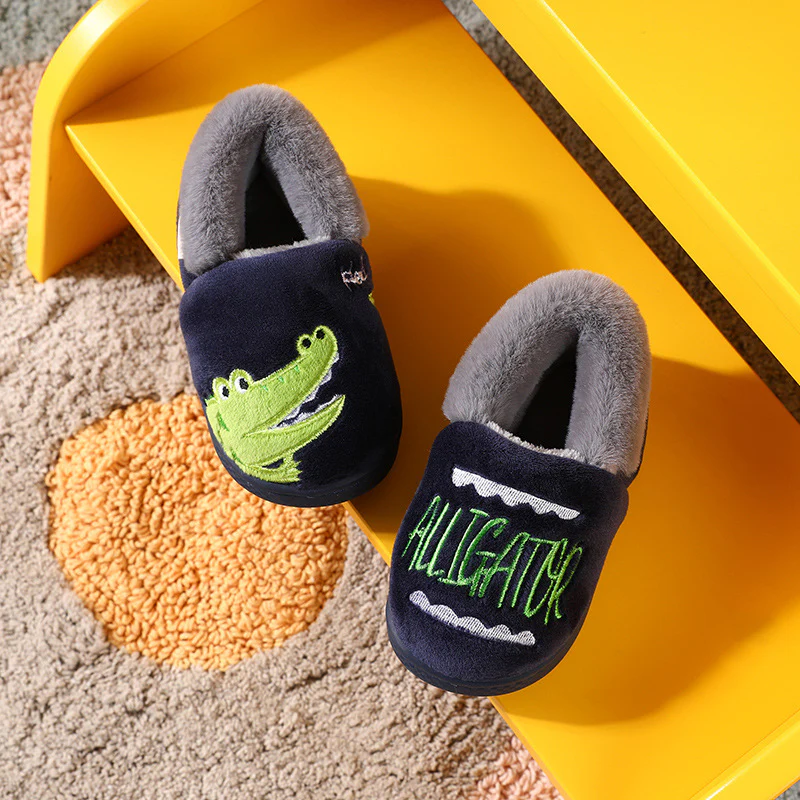 DEANWANGKT Boys and Girls Bag Heel Cartoon Fox Baby Fur Non Slip Cotton Slippers Winter Warm Children's Home Cotton Shoes - Deanwangkt