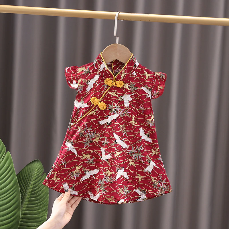 Girls Cheongsam Han Chinese Clothing Summer  New Children Kids One Month Old Outfit Festival Baby Short Sleeve Dress - Deanwangkt