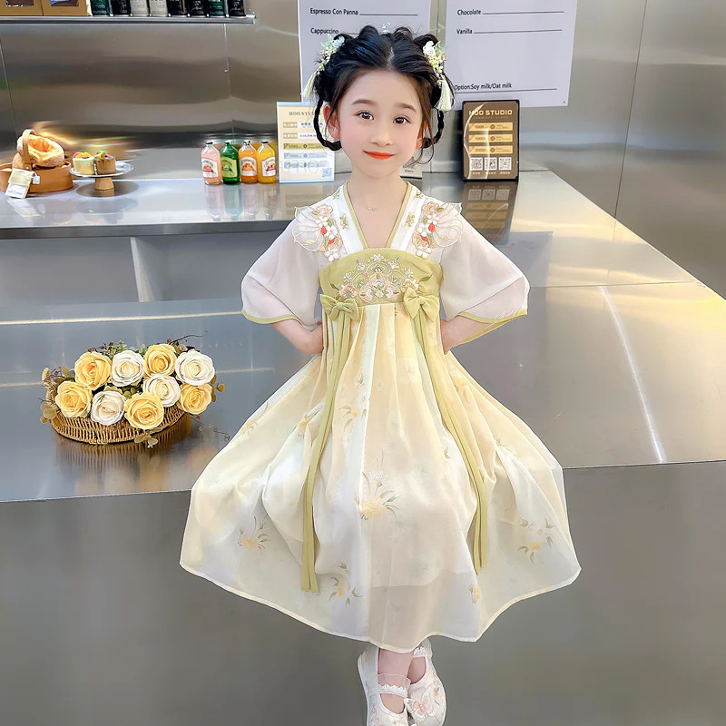 Hanfu Girls' Summer Clothing  New Children's Tang Costume Chinese Style Fairy Ancient Style Baby Thin Jacket and Dress Dress - Deanwangkt
