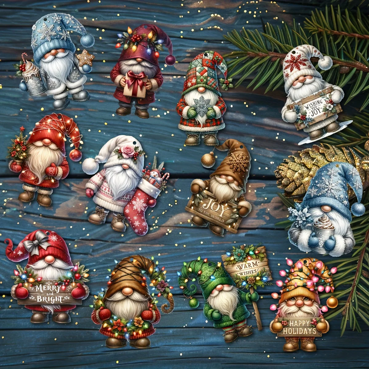 12 PCS Handcrafted Wooden Christmas Gnome Hanging Ornaments - No Batteries Required, Perfect Gift for the Holiday Season - Deanwangkt