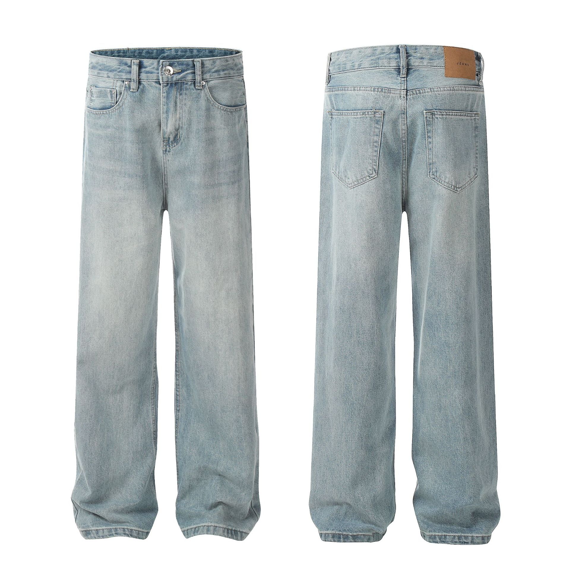 Man Kun FX017-2025n street new thin and drape high street light blue washed men's and women's same jeans - Deanwangkt