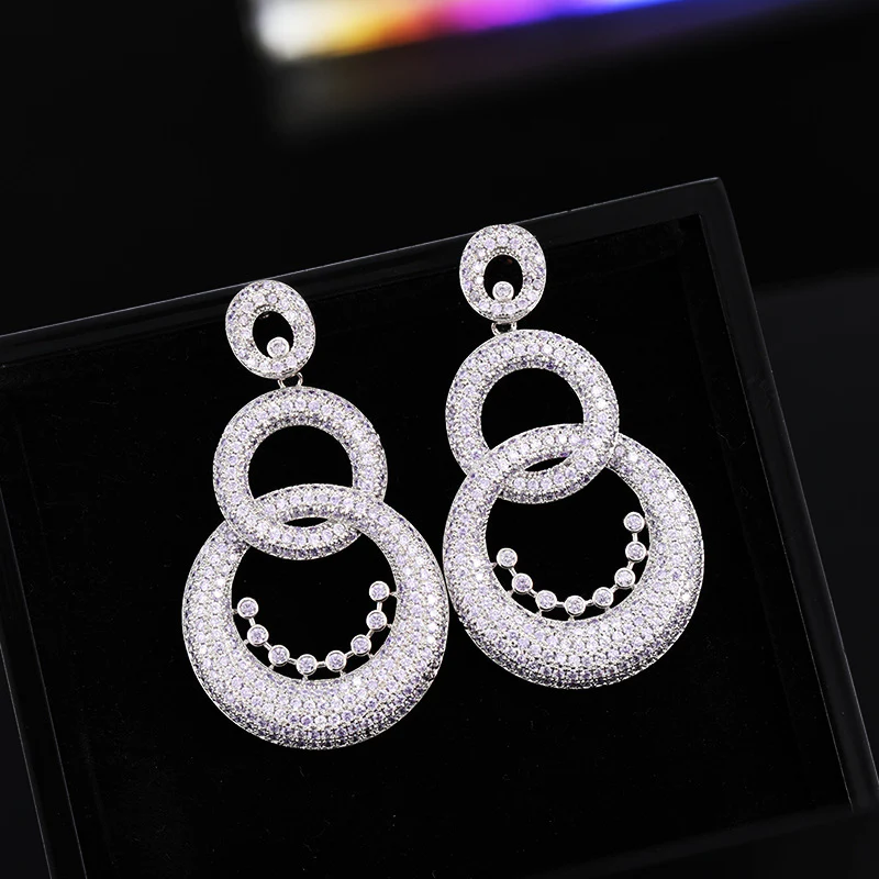 2025 Cross-border  earrings light luxury high-end sense micro-inlaid zircon circle multi-layer design sense exaggerated banquet earrings wholesale - Deanwangkt