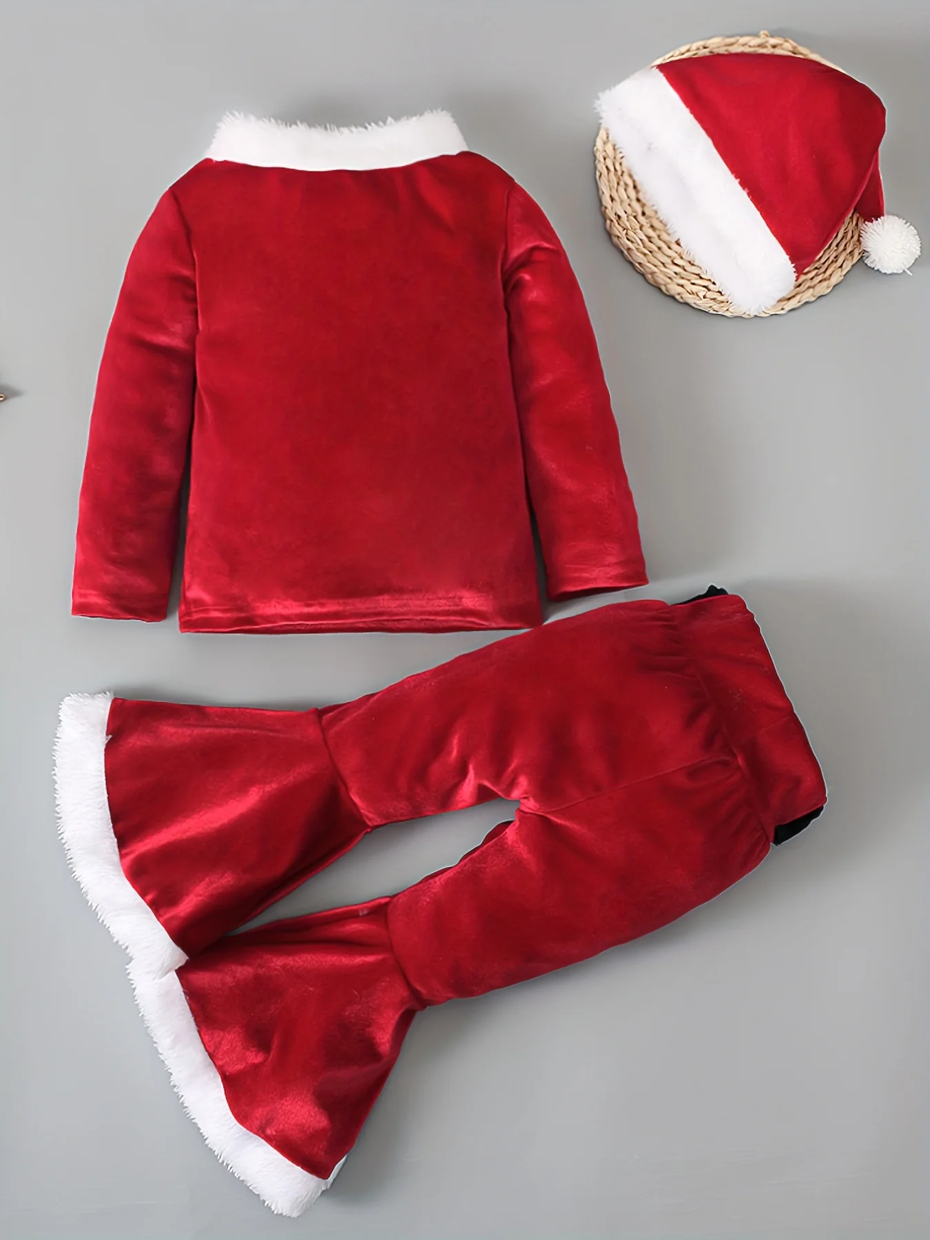 Adorable Little Girl's Festive Red Velvet Holiday Outfit - Long Sleeve Top with Flared Pants, Santa Hat, and Sparkly Details - Perfect for Christmas Parties, Family Photos, and Winter Celebrations - Deanwangkt
