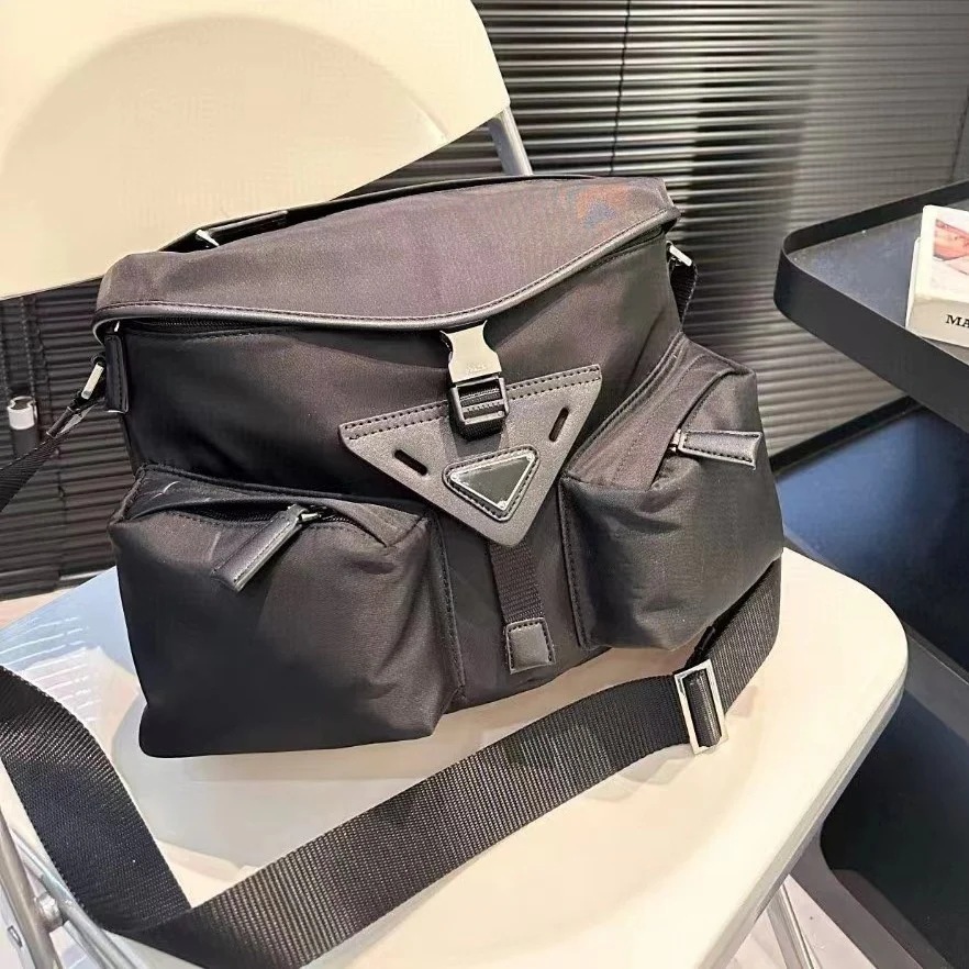 deanwangkt European Goods Spring and Summer New Single Parachute Waterproof Nylon Cloth Men's Shoulder Bag Dark Black Buckle Crossbody Messenger Bag - Deanwangkt