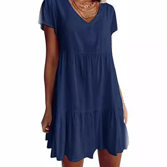 DEANWAQNGKT  2022 New Products in Stock Cross-Border European and American Women's Clothing  Popular Summer Loose Casual Short Sleeve Waist Dress - Deanwangkt