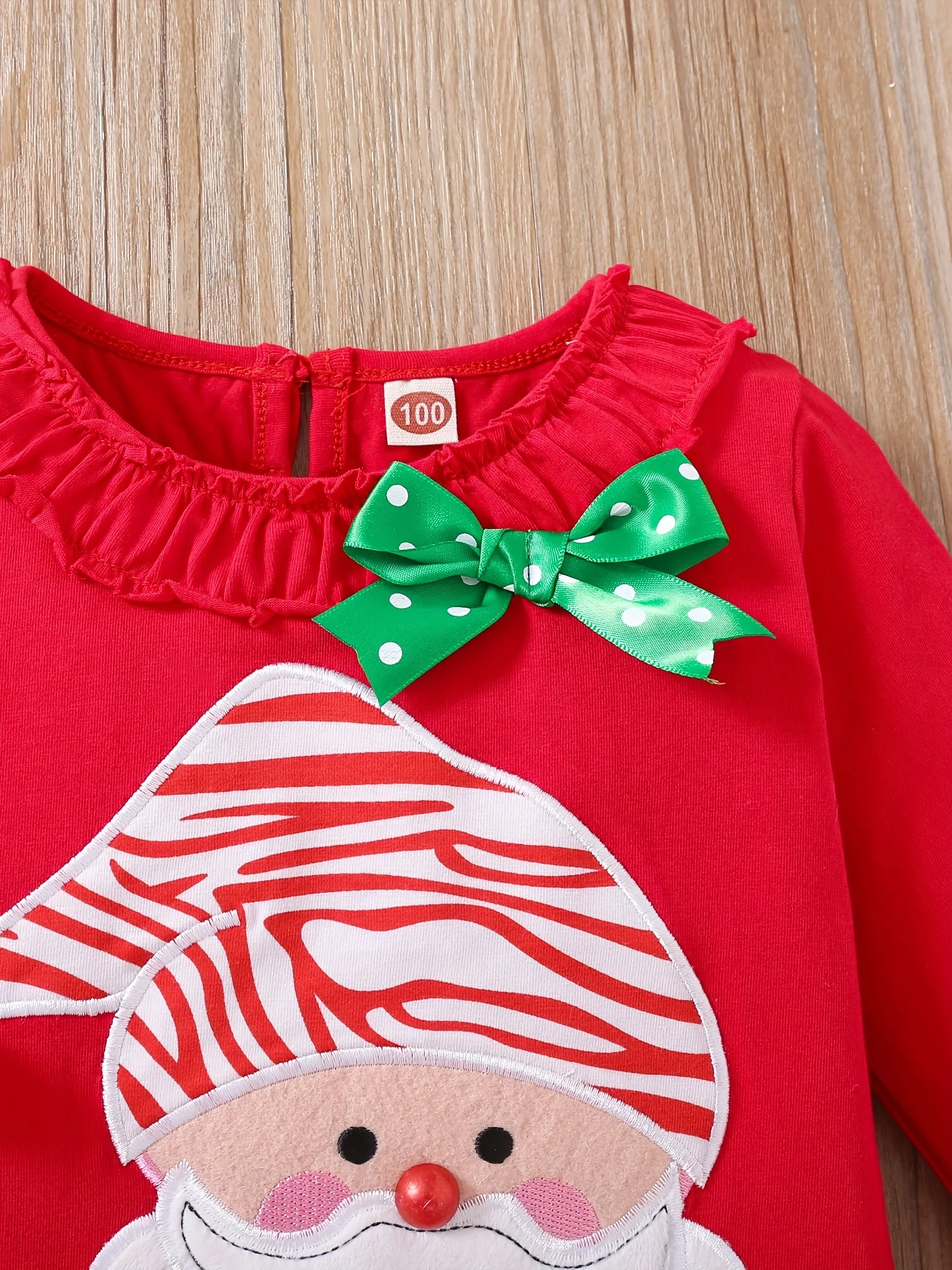 2pcs Toddler Girl's Santa Clause Patched Peplum Top & Flared Pants Set, Christmas Outfit for Spring Fall Festival - Deanwangkt