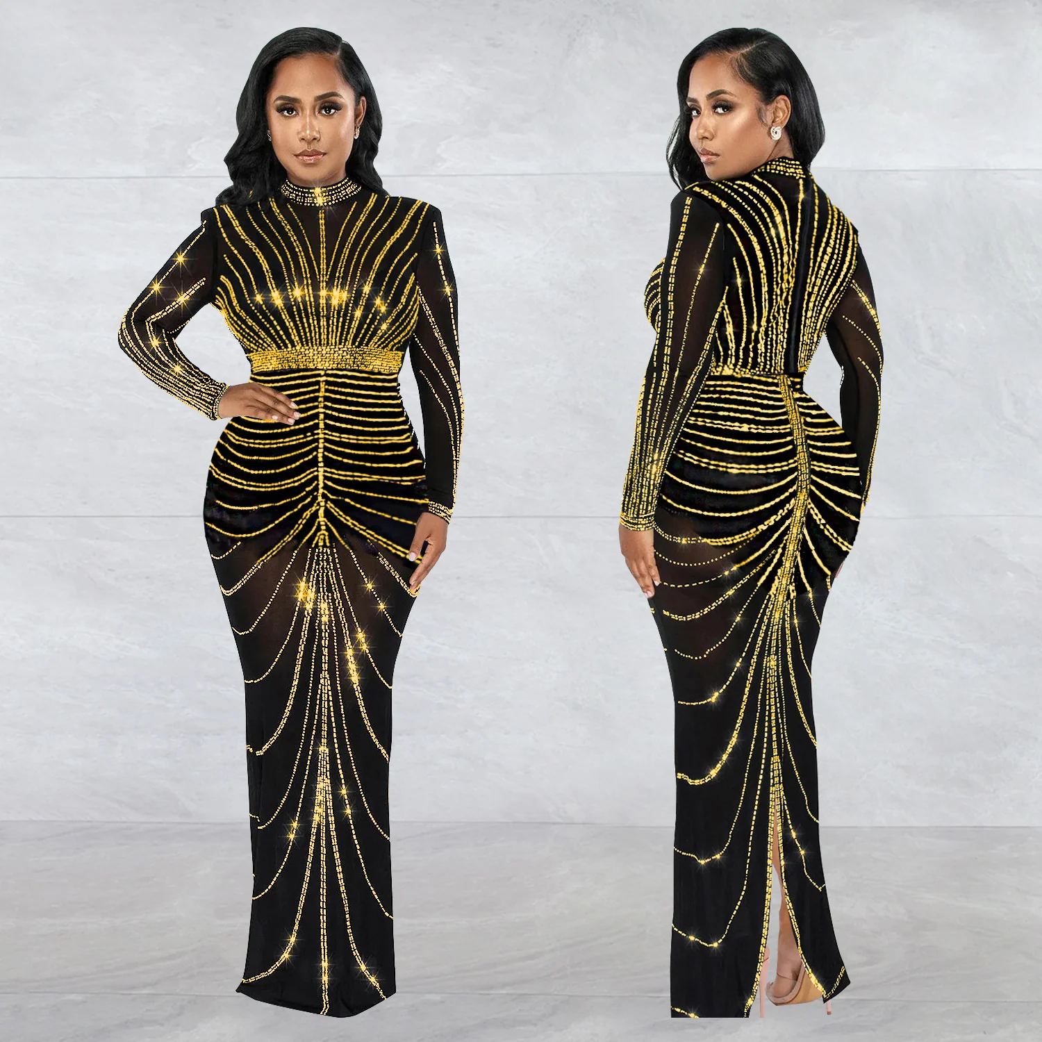 2025 C7141    Popular and  Fashion Women's Clothing Sexy Long Sleeve Rear Split Hot Diamond Dress New - Deanwangkt