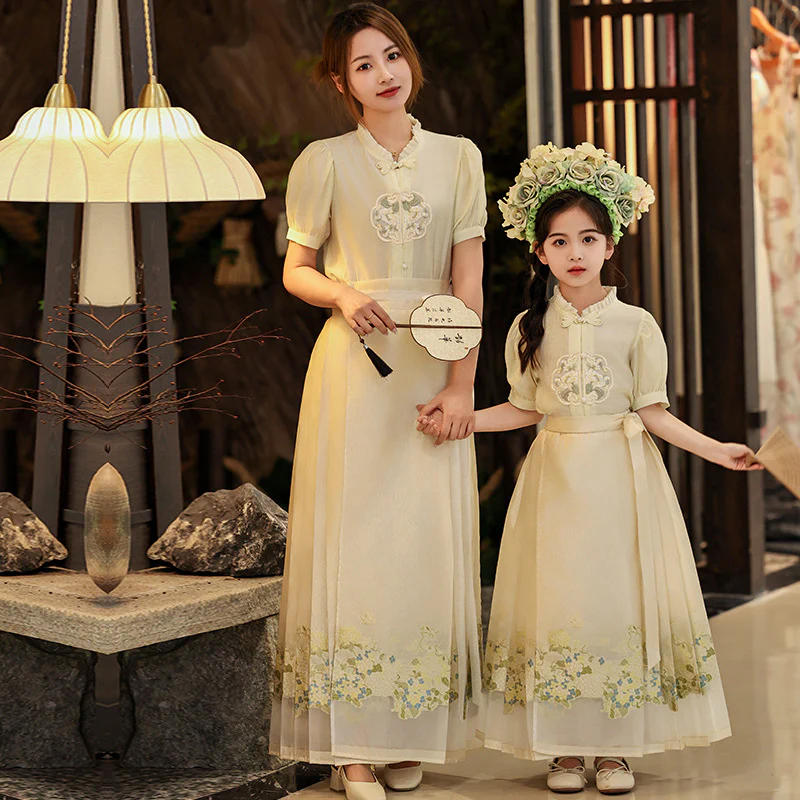 Girls Horse-Face Skirt Suit Summer Hanfu Parent-Child National Style Ancient Tang Suit Children's Summer Clothing New Chinese Costume - Deanwangkt