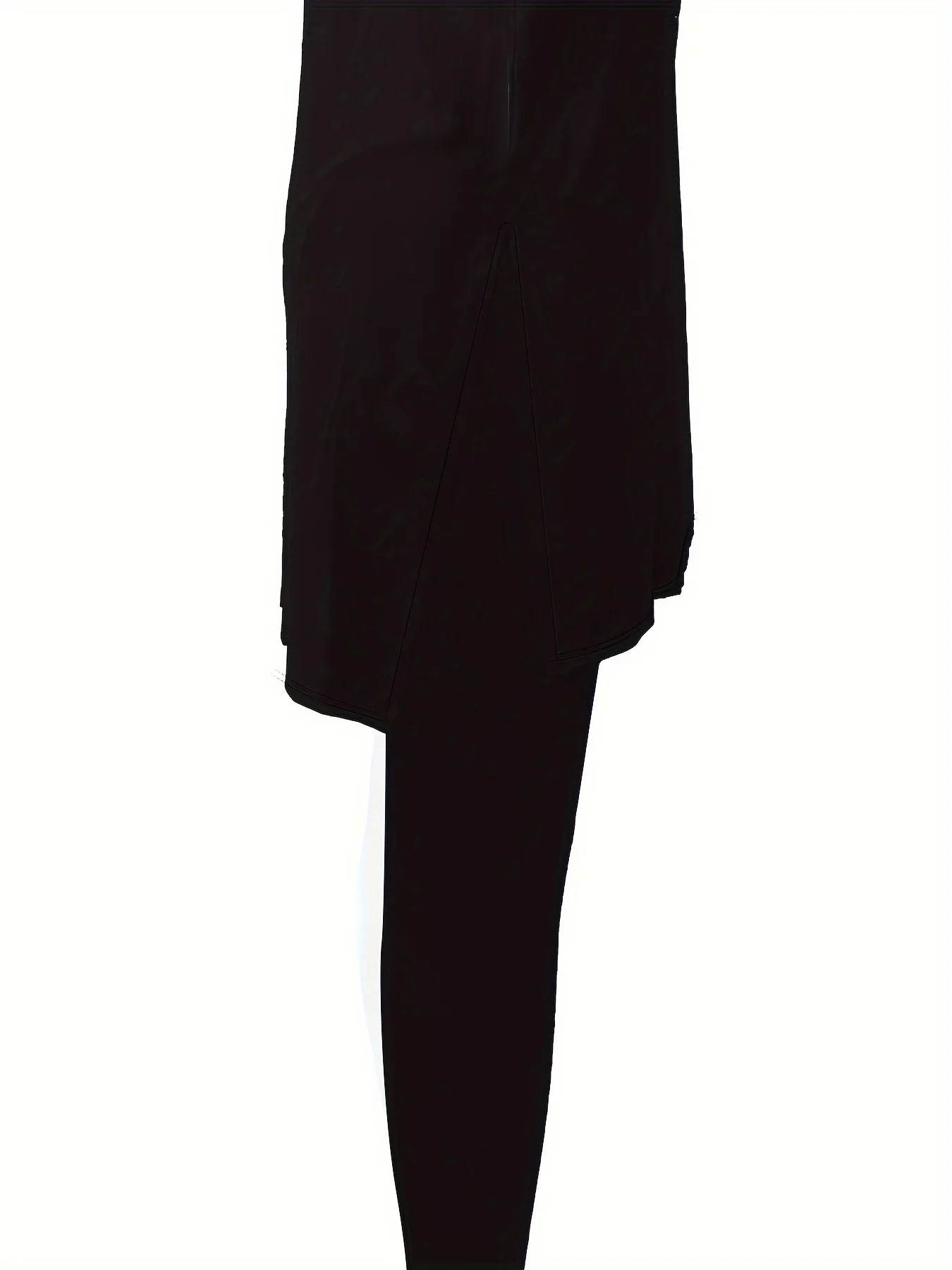 Christmas Print High-Low Hem Split Casual Top and Pants Set with Plaid Sleeves, Polyester Knit Fabric, Stretch Comfort Fit, Crew Neck - Casual Two-Piece Pantsuit for All Seasons - Deanwangkt