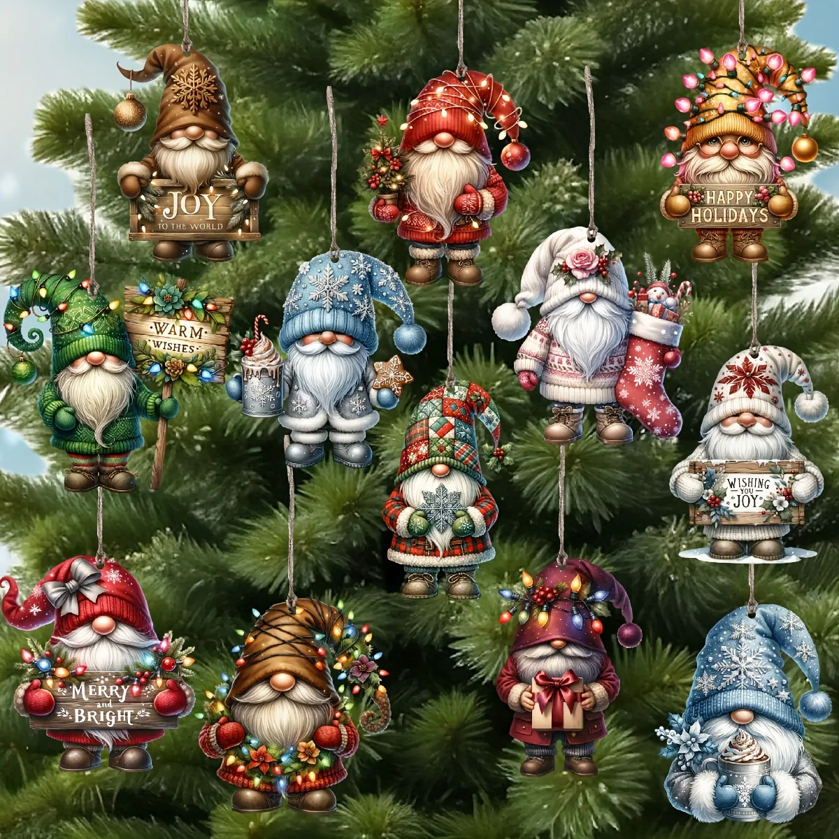 12 PCS Handcrafted Wooden Christmas Gnome Hanging Ornaments - No Batteries Required, Perfect Gift for the Holiday Season - Deanwangkt