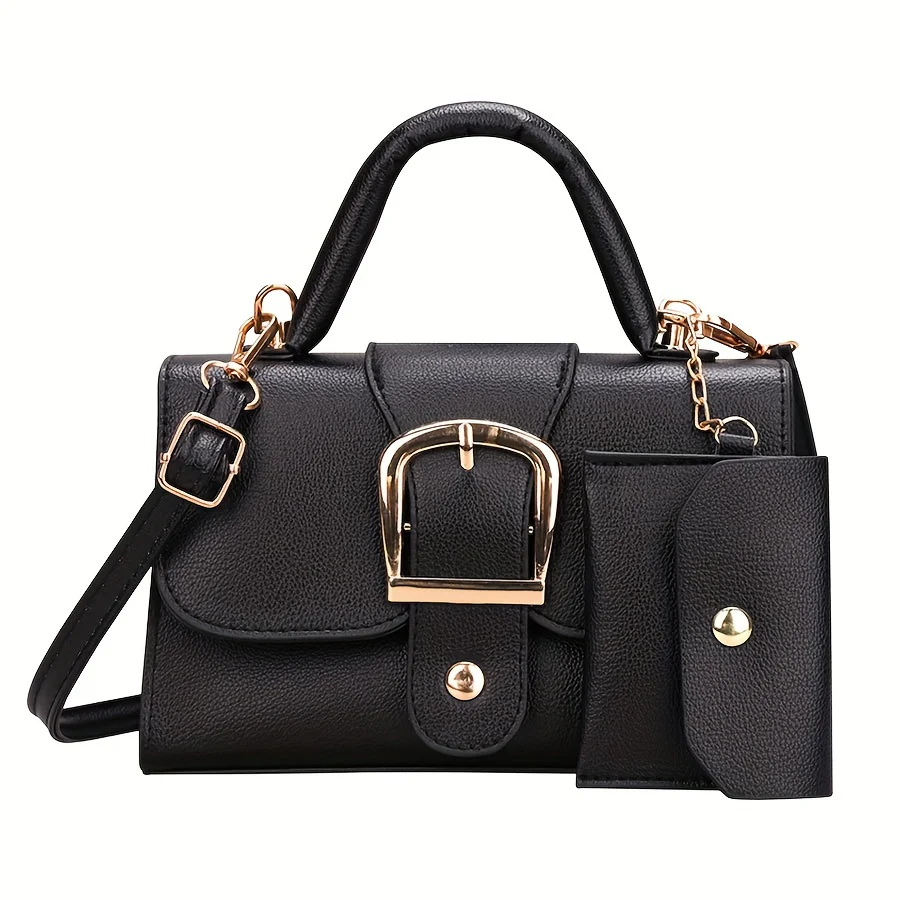 Mini Square PU Leather Crossbody Shoulder Bag - Buckle Closure, Solid Color, Unlined, Retro Trendy Chic Design with Mini Card Holder - Stylish and Compact Top-Handle Purse for Women - Deanwangkt