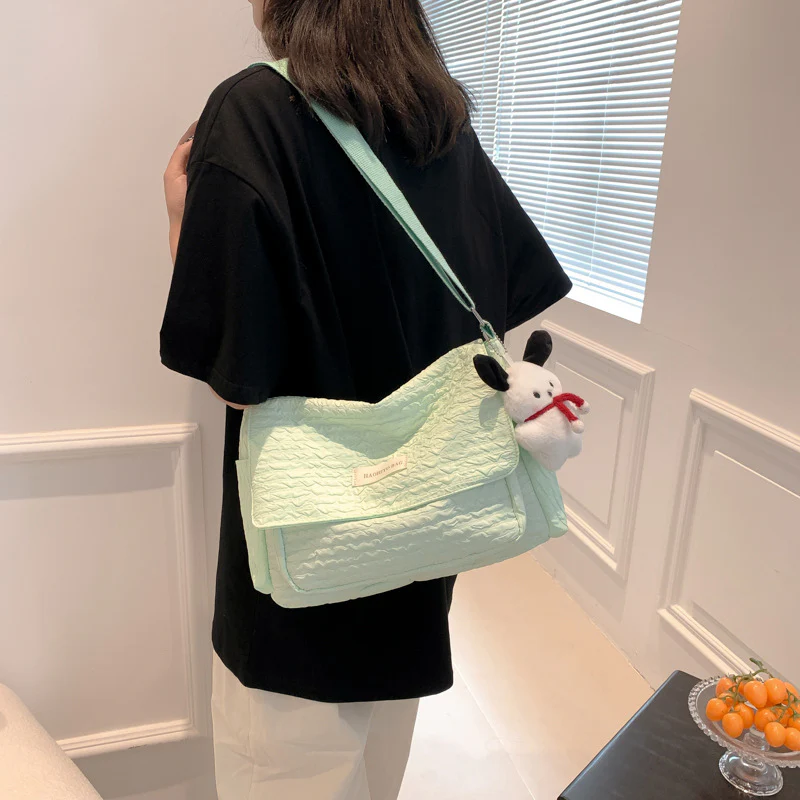 DEANWANGKT 2025 Bag women's  new Korean version pleated cloud bag small fresh student class schoolbag casual shoulder messenger bag - Deanwangkt