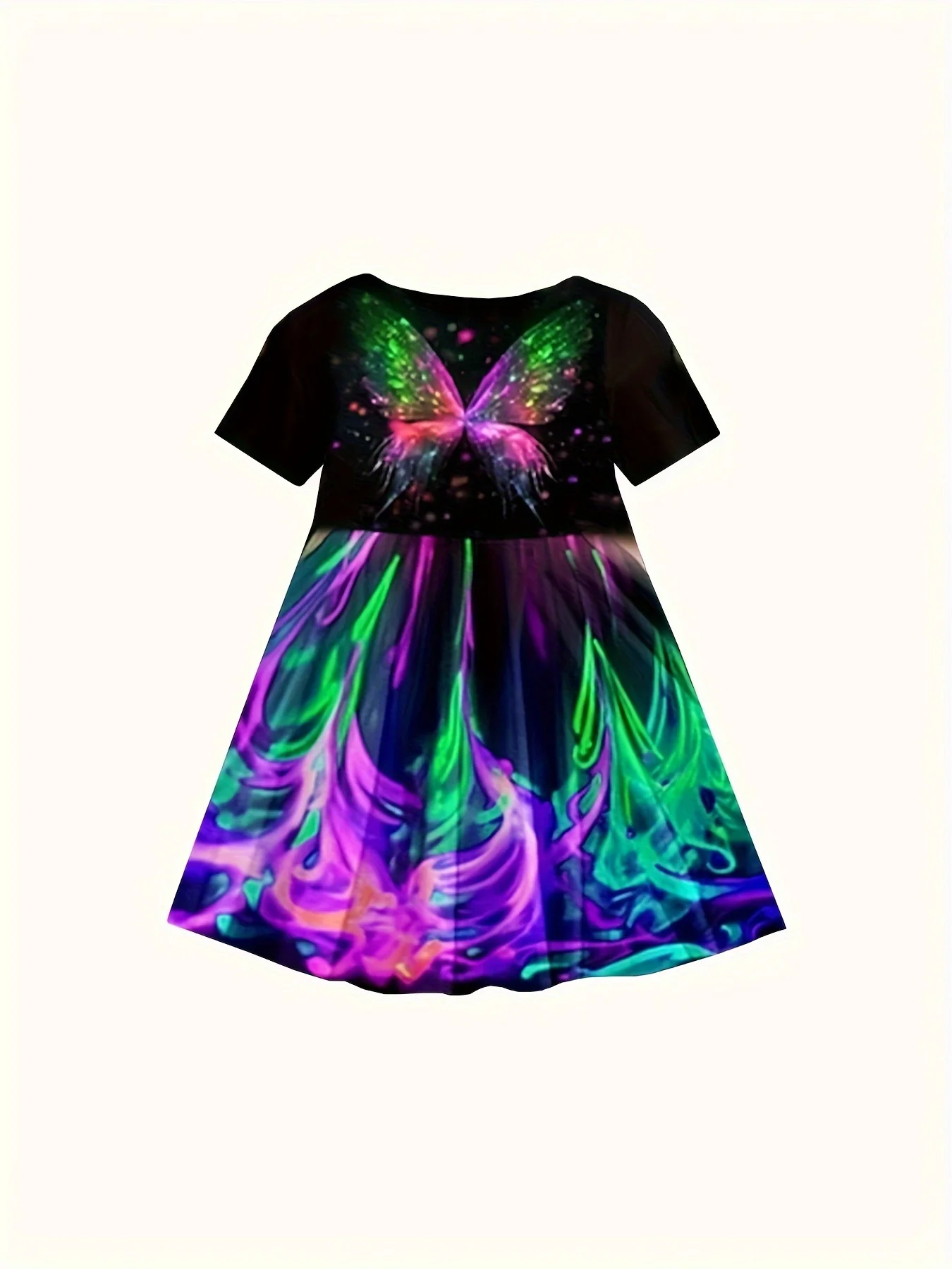 Enchanting 3D Butterfly Adorned Girls' Dress - Soft Cotton Crew Neck, Short Sleeve Design, Ideal for Summer Parties and Everyday Elegance - Deanwangkt