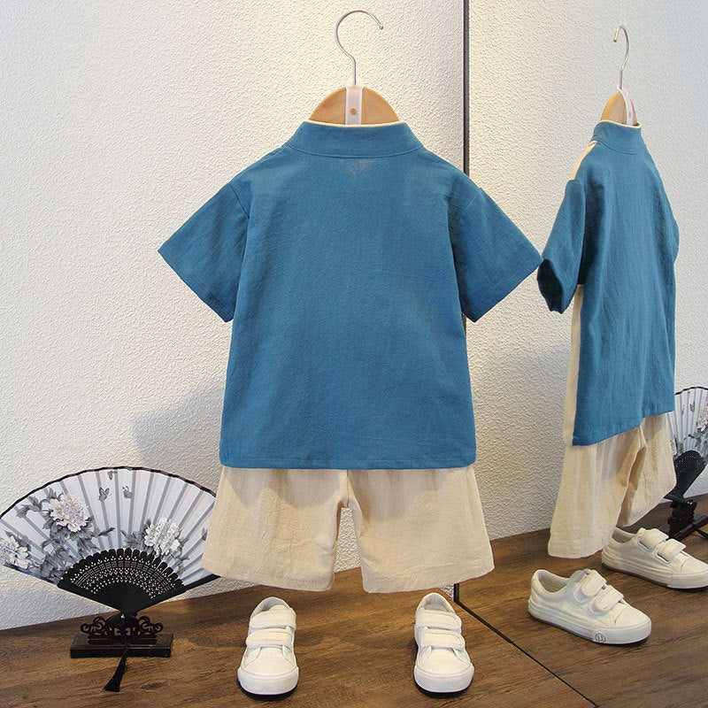 Children's Summer Boys and Girls Han Chinese Costume Tang Costume Republic of China Style Antique Style Suit Primary School Children's Retro Performance Costumes - Deanwangkt