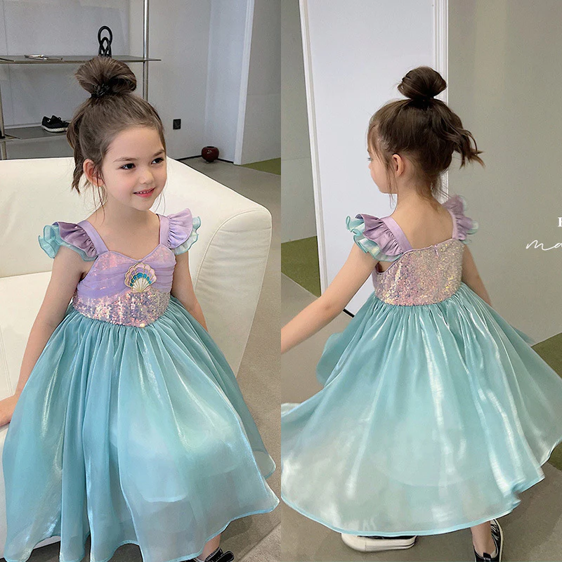 Girls'  Summer New Mermaid Vest Dress Children's Fashionable Short Sleeve Princess Dress Costume Fashion - Deanwangkt