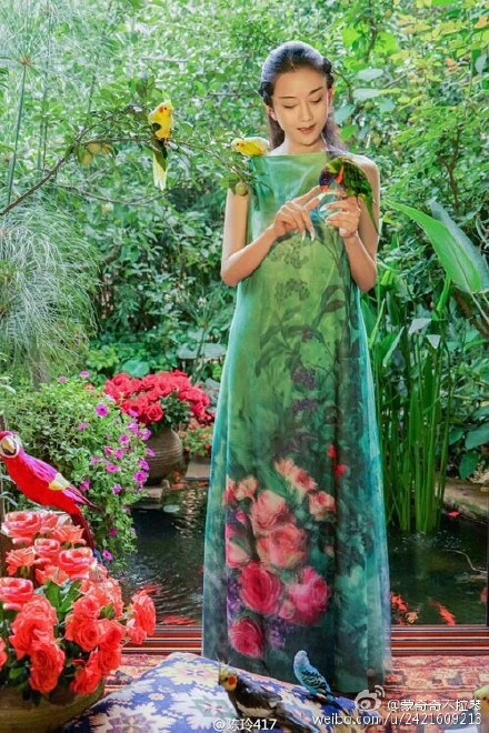 Special offer! Yang Liping 16 Spring and Summer Ethnic 3D Flowering Double Layer Printed Dress L496 - Deanwangkt