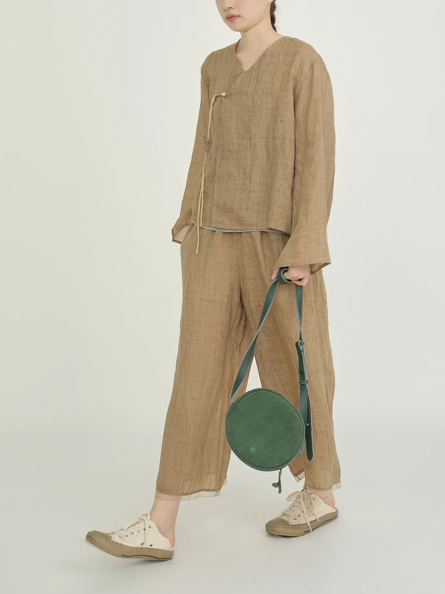 autumn retro ramie jacquard old diagonal placket lace-up shirt, light Chinese literary cardigan jacket S23188 - Deanwangkt